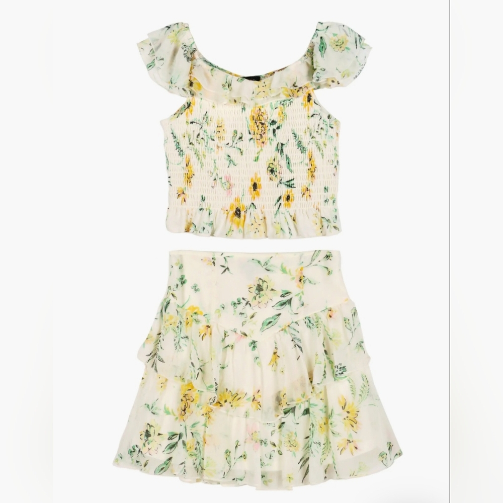 BNWT Floral Ruffle Top and Skirt 2-piece Set, Girls 8